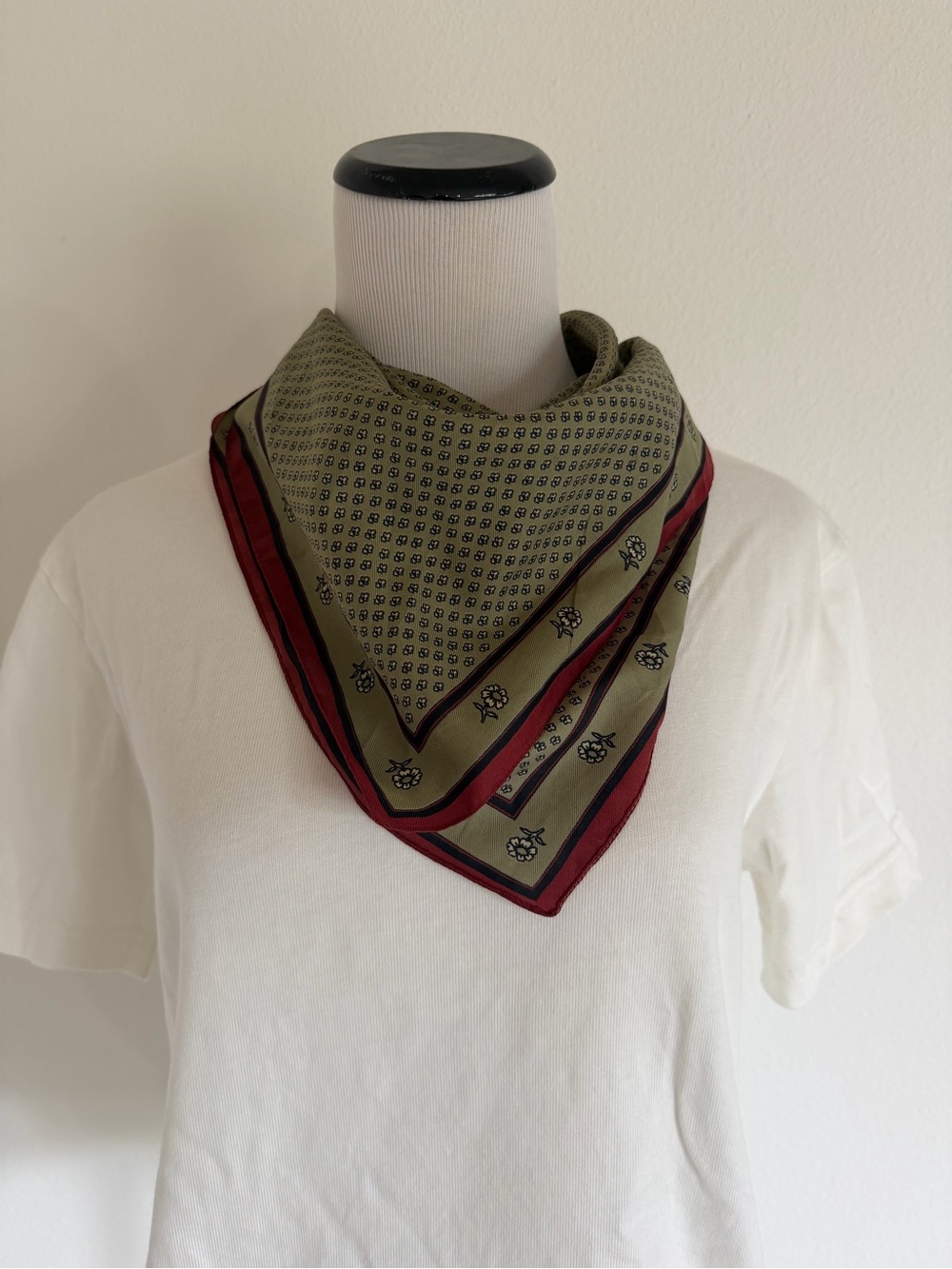 Vintage Olive and Burgundy Patterned Women's Scarf